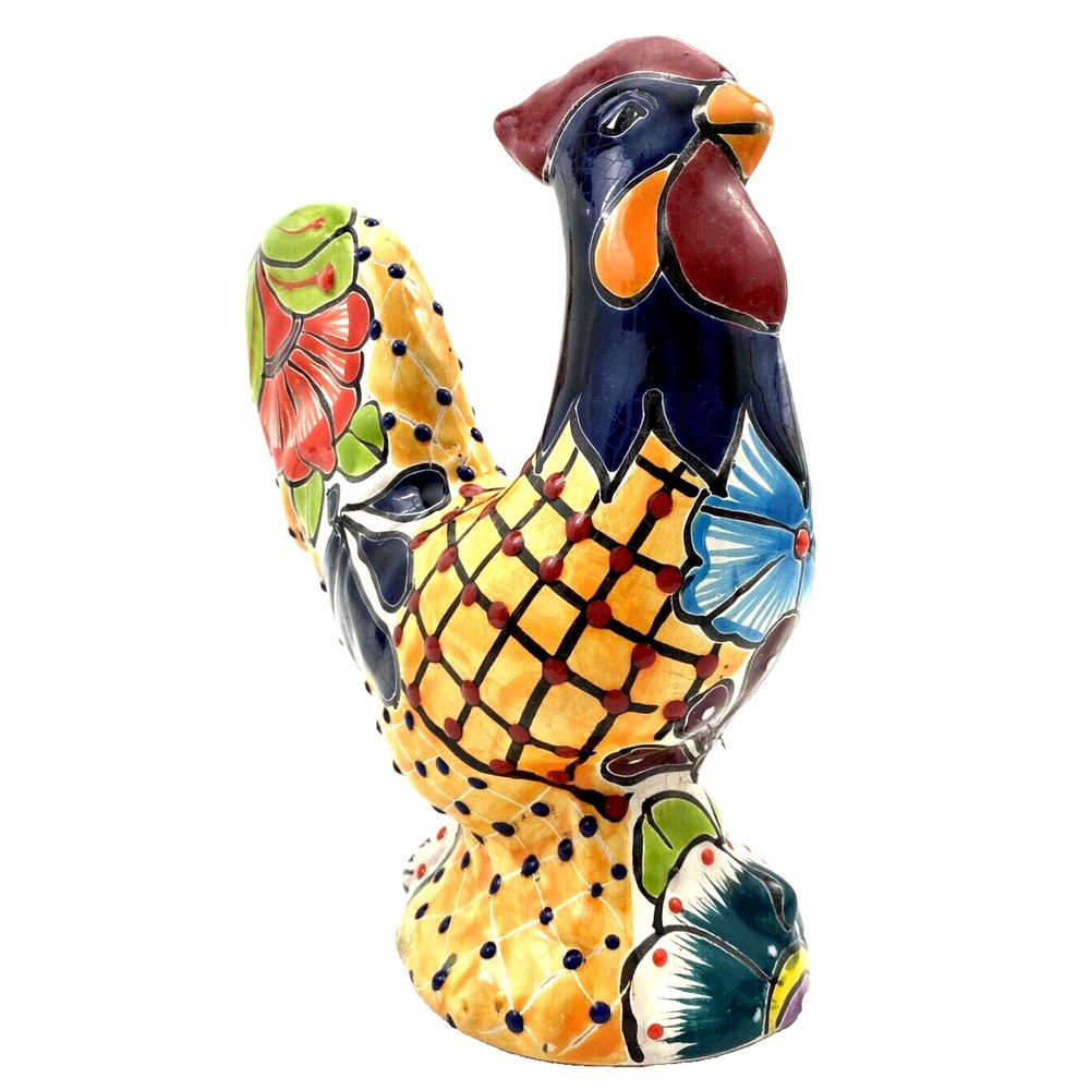 Talavera Rooster Multicolor Mexican Terra Cotta Pottery  9" Tall - Picture 3 of 16
